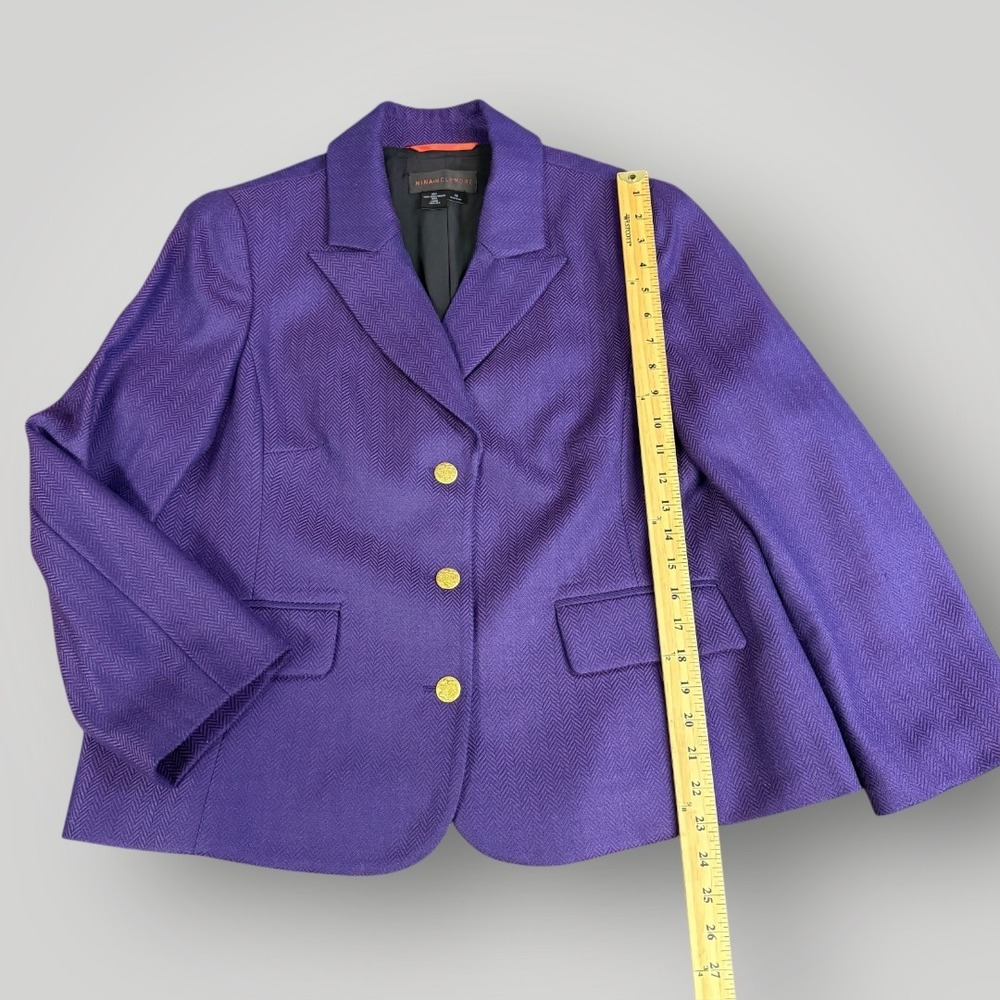 Nina McLemore Purple Herringbone Virgin Merino Wool Silk Lined Blazer Size 16 - Picture 7 of 9